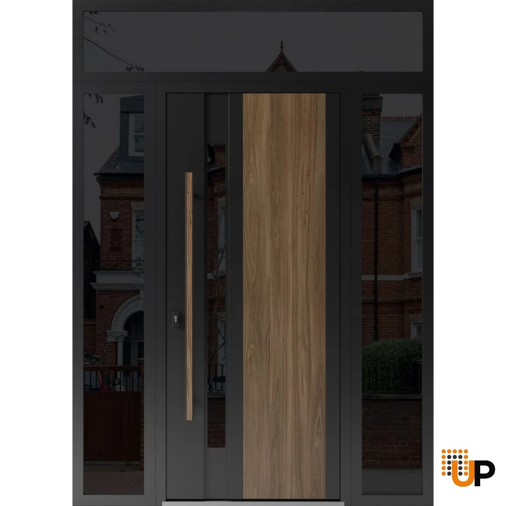 Single swing metal-aluminum modern exterior door with tinted clear-mirrored glass | Dekton 0163 Venezia Noce | 60 x 96 photo#1