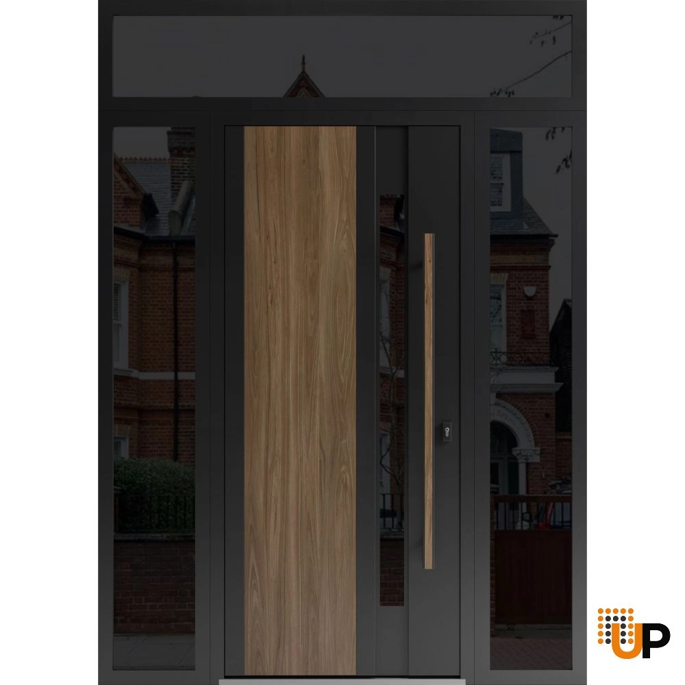 Single swing metal-aluminum modern exterior door with tinted clear-mirrored glass | Dekton 0163 Venezia Noce | 60 x 96 photo#1