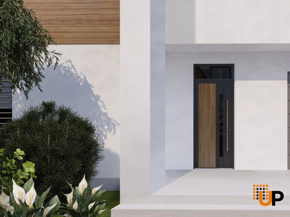 Single swing metal-aluminum modern exterior door with tinted clear-mirrored glass | Dekton 0163 Venezia Noce | 36 x 96 photo#6
