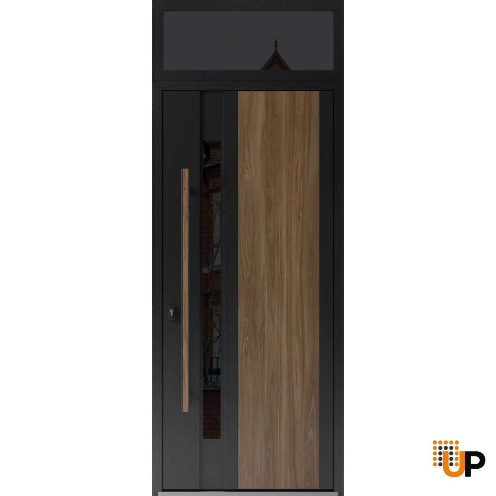 Single swing metal-aluminum modern exterior door with tinted clear-mirrored glass | Dekton 0163 Venezia Noce | 36 x 96 photo#1