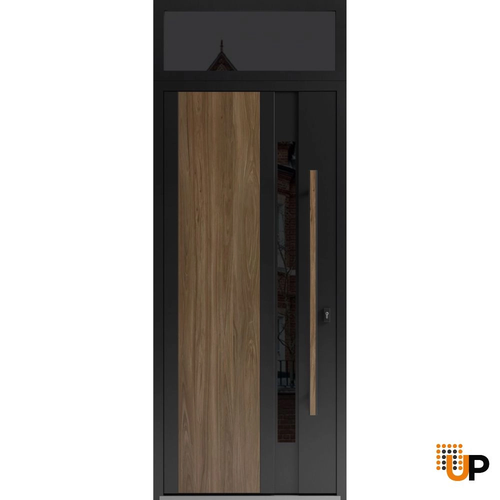 Single swing metal-aluminum modern exterior door with tinted clear-mirrored glass | Dekton 0163 Venezia Noce | 36 x 96 photo#1
