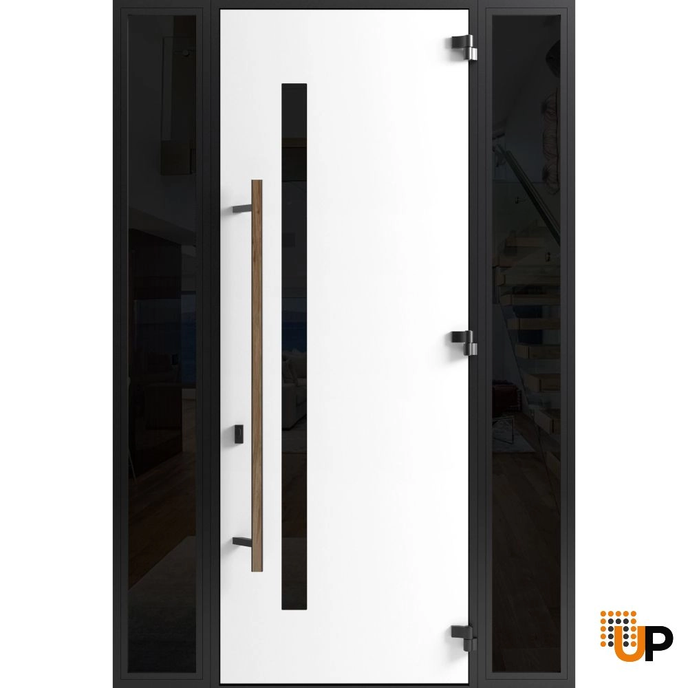 Single swing metal-aluminum modern exterior door with tinted clear-mirrored glass | Dekton 0163 Venezia Noce | 60 x 96 photo#2