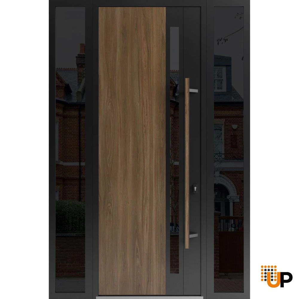 Single swing metal-aluminum modern exterior door with tinted clear-mirrored glass | Dekton 0163 Venezia Noce | 60 x 96 photo#1