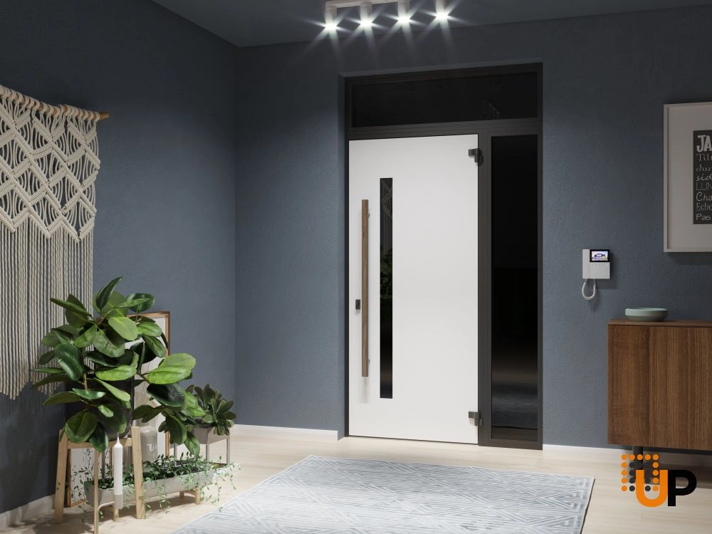 Single swing metal-aluminum modern exterior door with tinted clear-mirrored glass | Dekton 0163 Venezia Noce | 48 x 96 photo#7