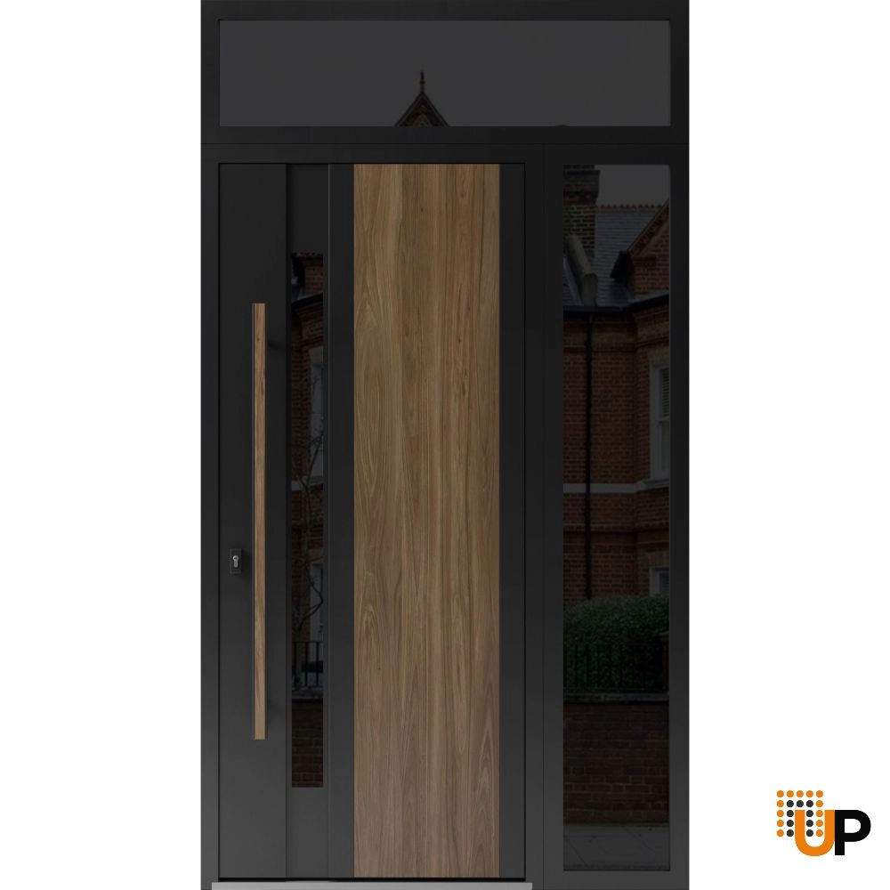 Single swing metal-aluminum modern exterior door with tinted clear-mirrored glass | Dekton 0163 Venezia Noce | 48 x 96 photo#1