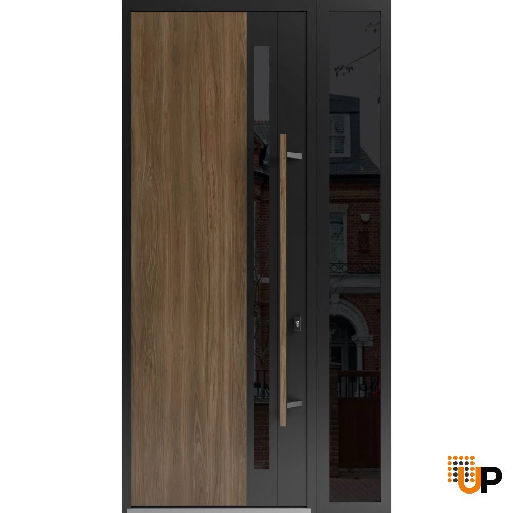 Single swing metal-aluminum modern exterior door with tinted clear-mirrored glass | Dekton 0163 Venezia Noce | 48 x 96 photo#1