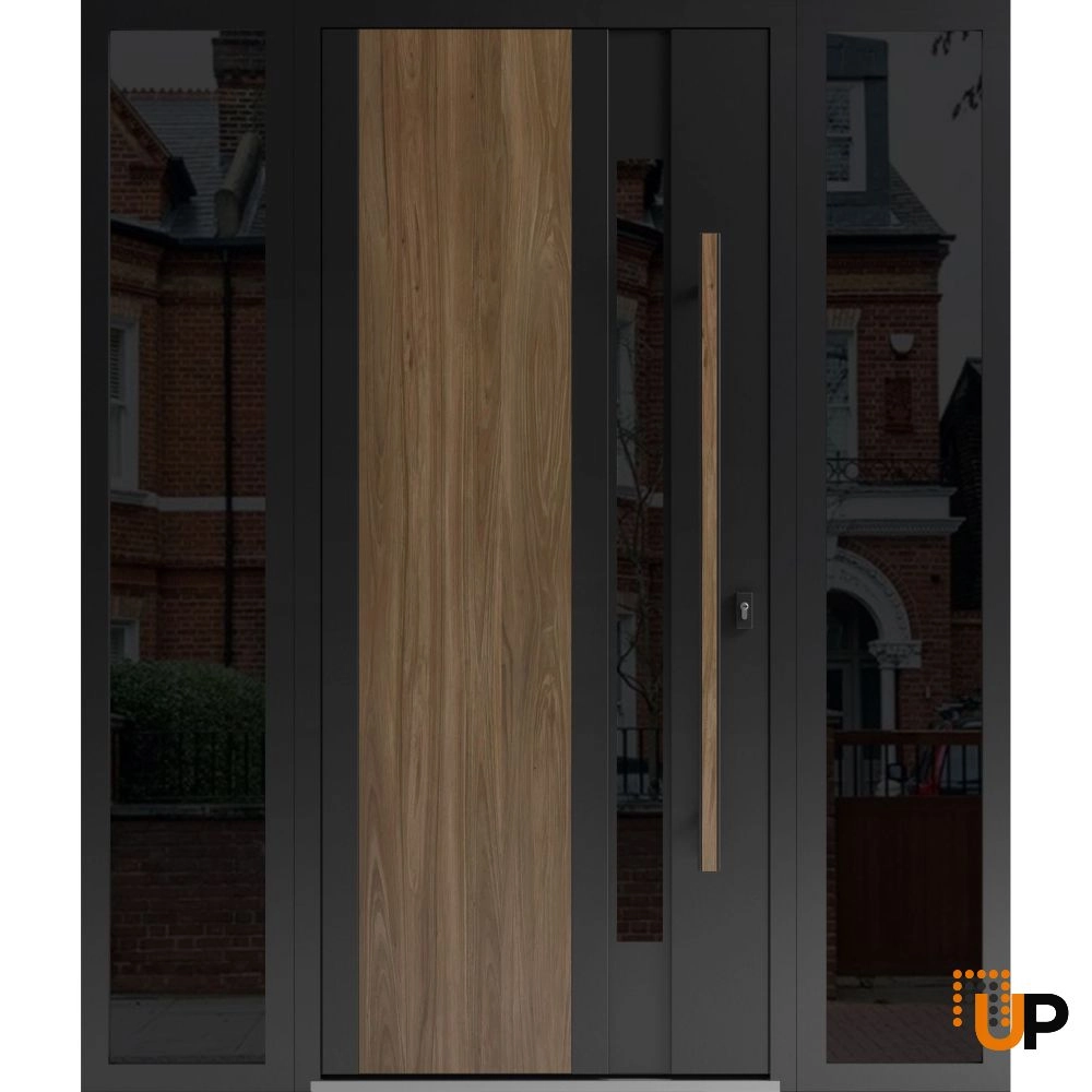 Single swing metal-aluminum modern exterior door with tinted clear-mirrored glass | Dekton 0163 Venezia Noce | 60 x 80 photo#1
