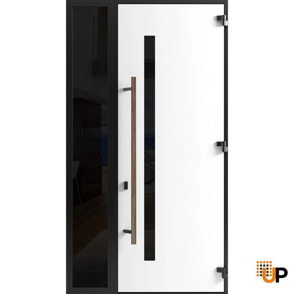 Single swing metal-aluminum modern exterior door with tinted clear-mirrored glass | Dekton 0163 Venezia Noce | 48 x 96 photo#2