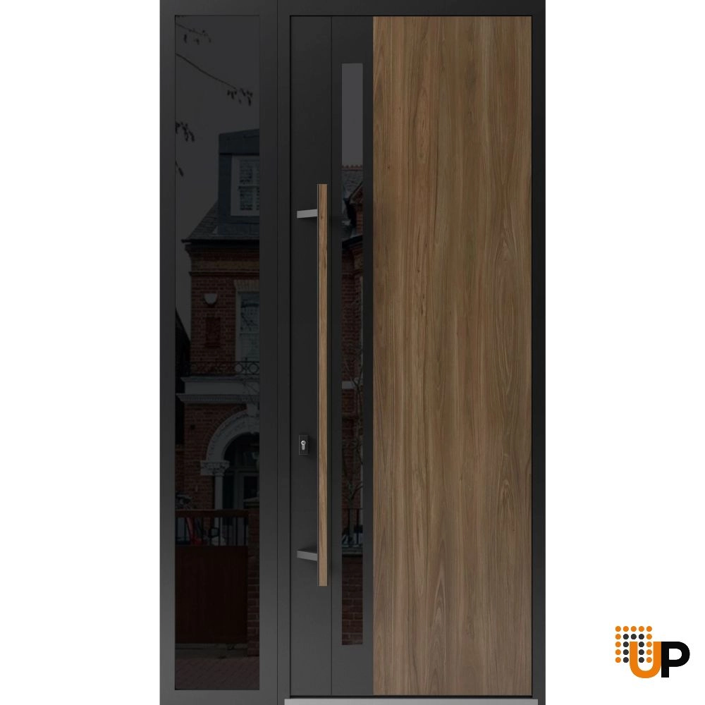 Single swing metal-aluminum modern exterior door with tinted clear-mirrored glass | Dekton 0163 Venezia Noce | 48 x 96 photo#1