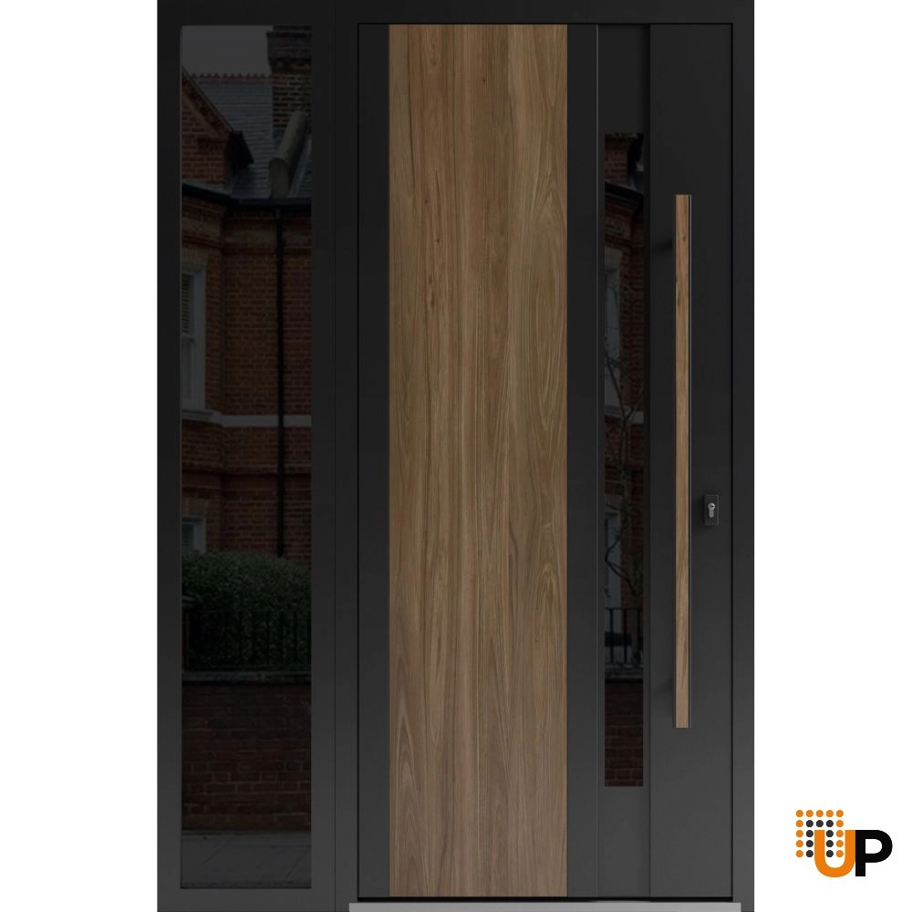 Single swing metal-aluminum modern exterior door with tinted clear-mirrored glass | Dekton 0163 Venezia Noce | 48 x 80 photo#1