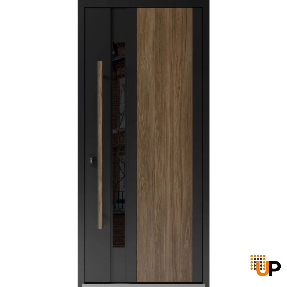 Single swing metal-aluminum modern exterior door with tinted clear-mirrored glass | Dekton 0163 Venezia Noce | 36 x 80 photo#1