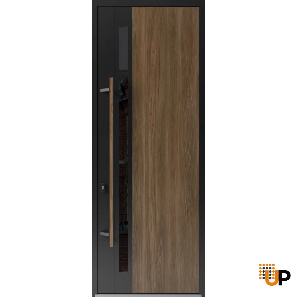 Single swing metal-aluminum modern exterior door with tinted clear-mirrored glass | Dekton 0163 Venezia Noce | 36 x 96 photo#1