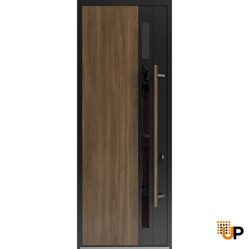 Single swing metal-aluminum modern exterior door with tinted clear-mirrored glass | Dekton 0163 Venezia Noce | 36 x 96 photo#1