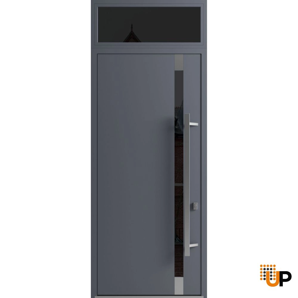 Single swing metal-aluminum modern exterior door with triplex | Ronex 1011 Gray | 36 x 112 (W36 x H96+16) photo#1