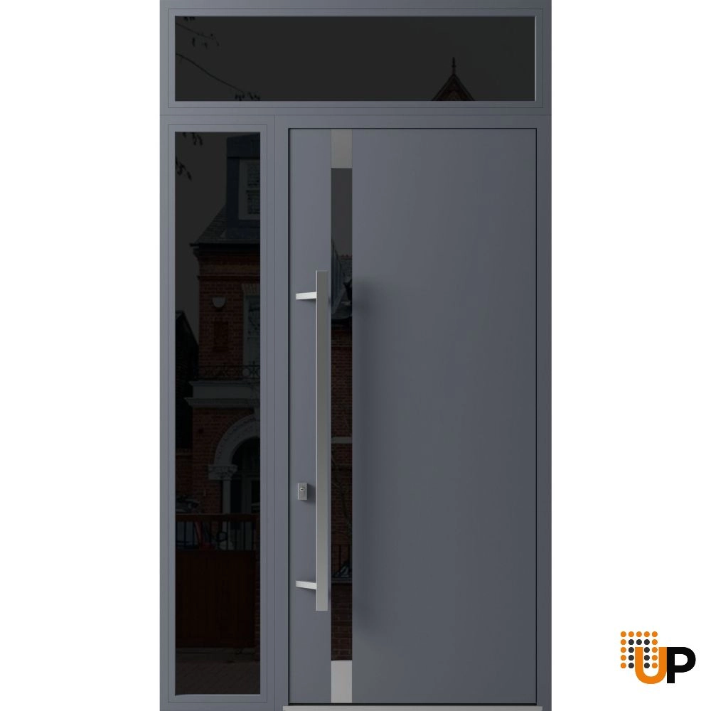Single swing metal-aluminum modern exterior door with triplex glass | Ronex 1011 Gray | 48 x 112 (W36+12 x H96+16) photo#1