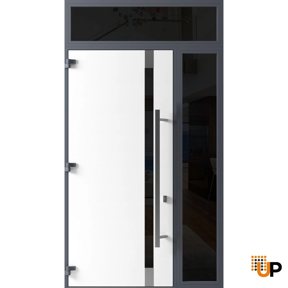 Single swing metal-aluminum modern exterior door with triplex glass | Ronex 1011 Gray | 48 x 112 (W36+12 x H96+16) photo#2