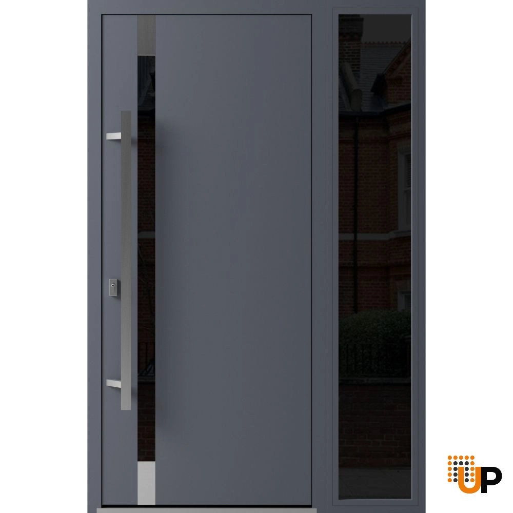Single swing metal-aluminum modern exterior door with triplex glass | Ronex 1011 Gray | 48 x 80 photo#1