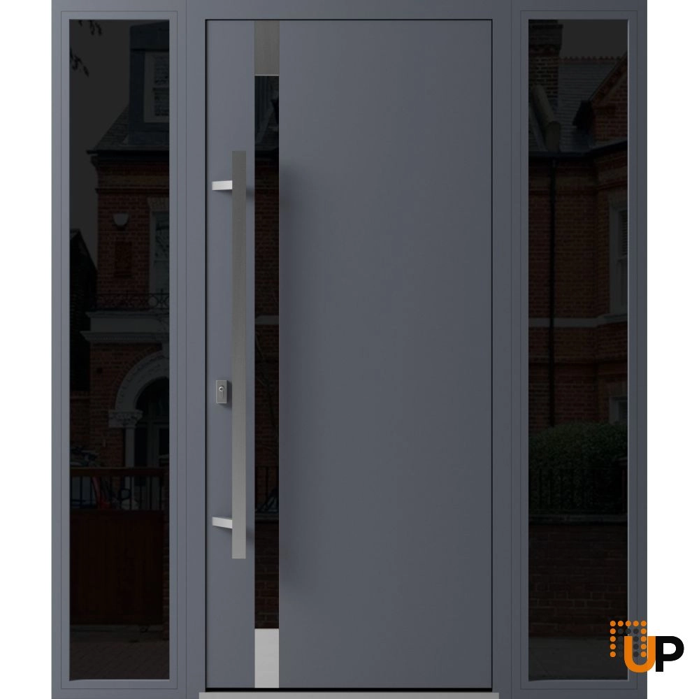 Single swing metal-aluminum modern exterior door with triplex glass | Ronex 1011 Gray | 68 x 80 photo#1