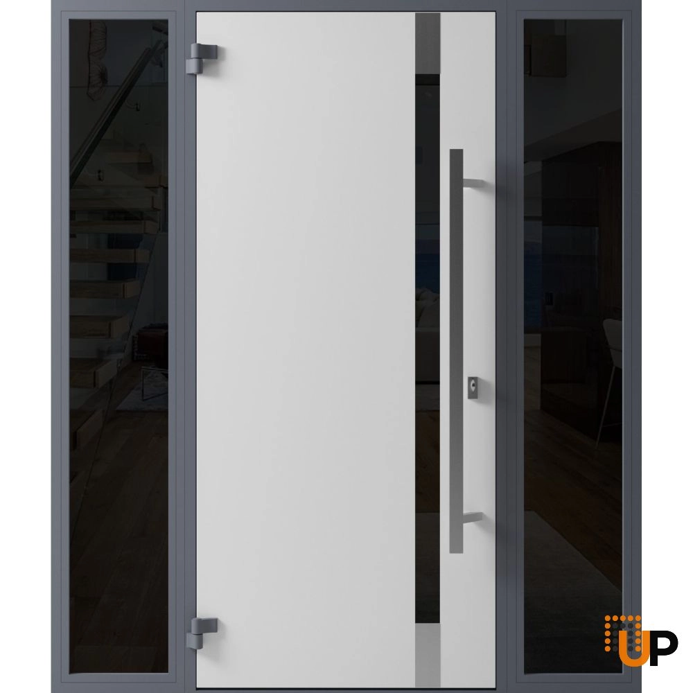 Single swing metal-aluminum modern exterior door with triplex glass | Ronex 1011 Gray | 68 x 80 photo#2