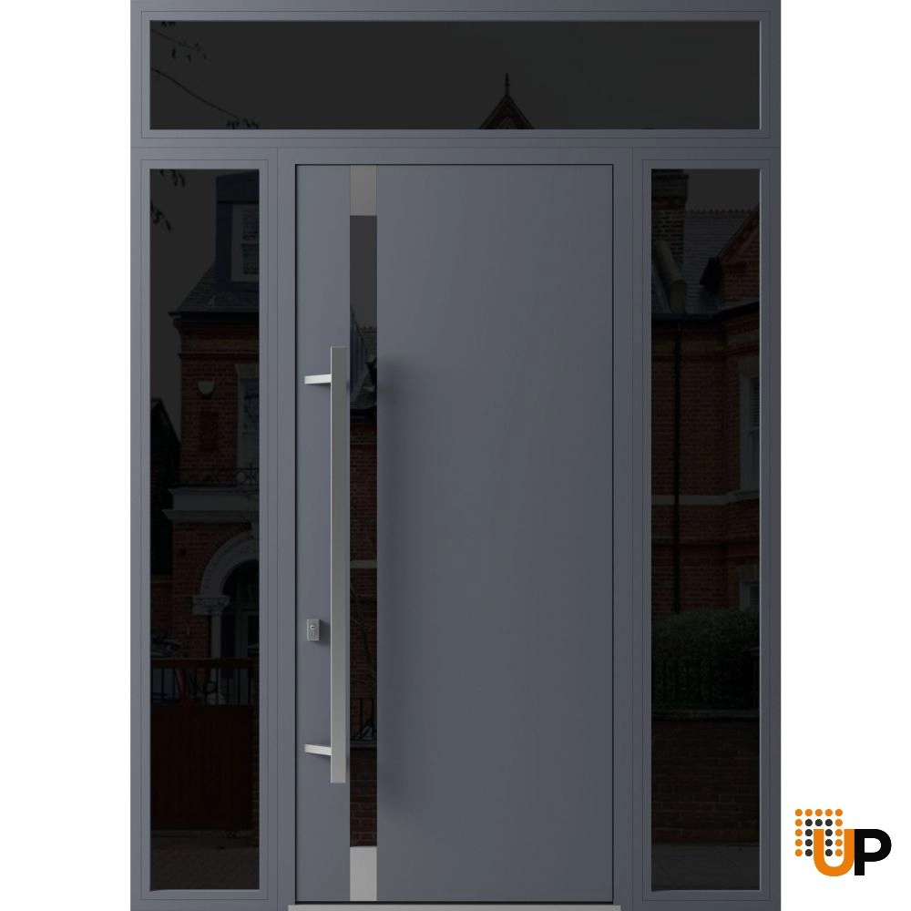 Single swing metal-aluminum modern exterior door with triplex glass | Ronex 1011 Gray | 68 x 112 (W16+36+16 x H96+16) photo#1