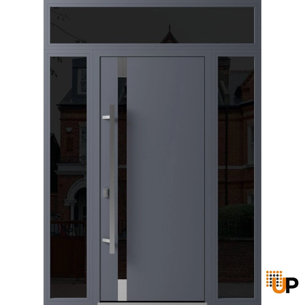 Single swing metal-aluminum modern exterior door with triplex glass | Ronex 1011 Gray | 64 x 96 photo#1