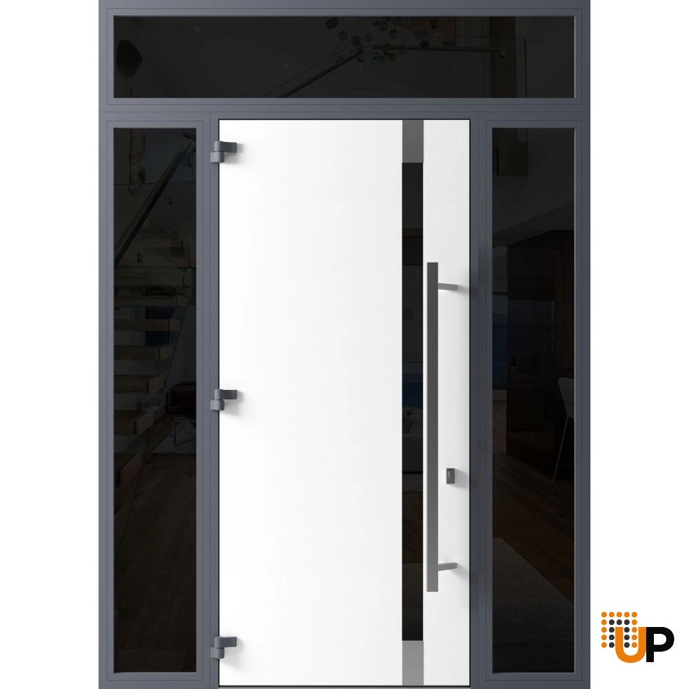 Single swing metal-aluminum modern exterior door with triplex glass | Ronex 1011 Gray | 68 x 112 (W16+36+16 x H96+16) photo#2