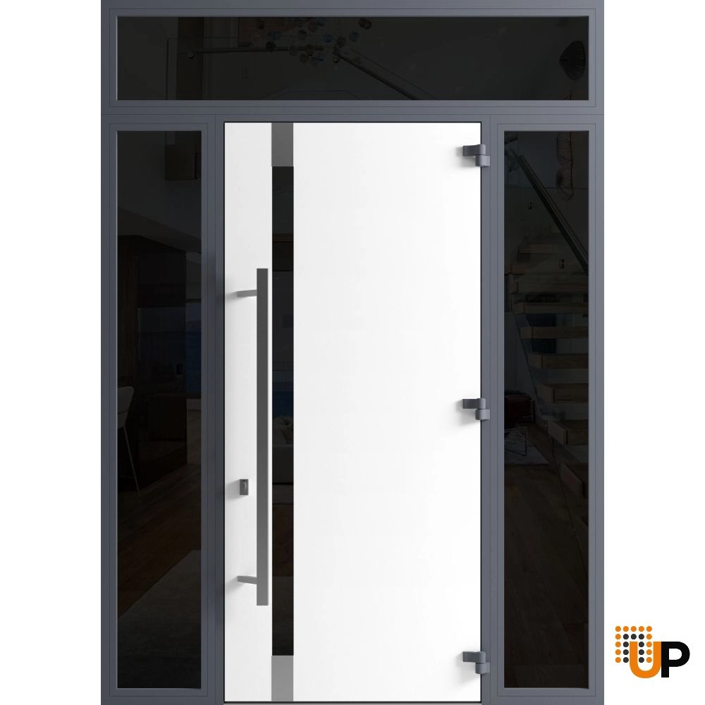 Single swing metal-aluminum modern exterior door with triplex | Ronex 1011 Gray | 60 x 112 (W12+36+12 x H96+16) photo#2