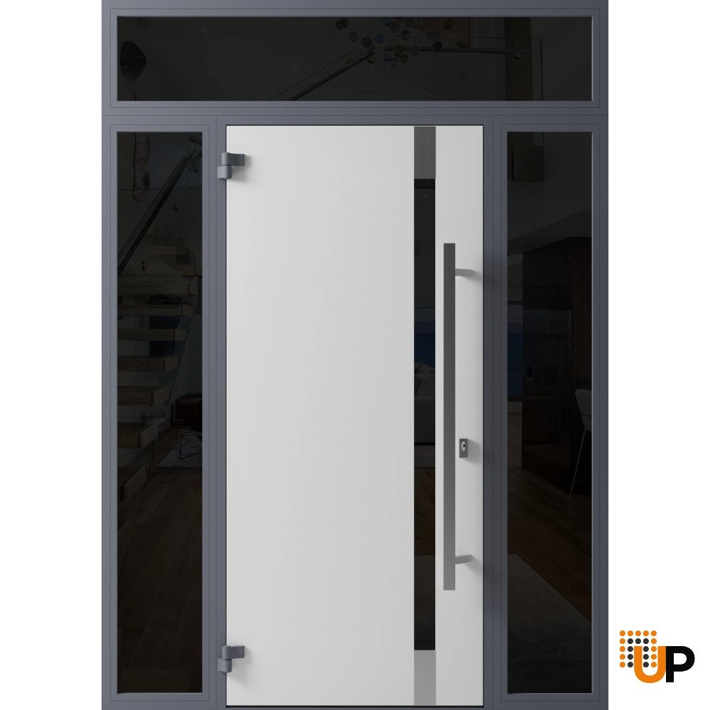 Single swing metal-aluminum modern exterior door with triplex glass | Ronex 1011 Gray | 64 x 96 photo#2