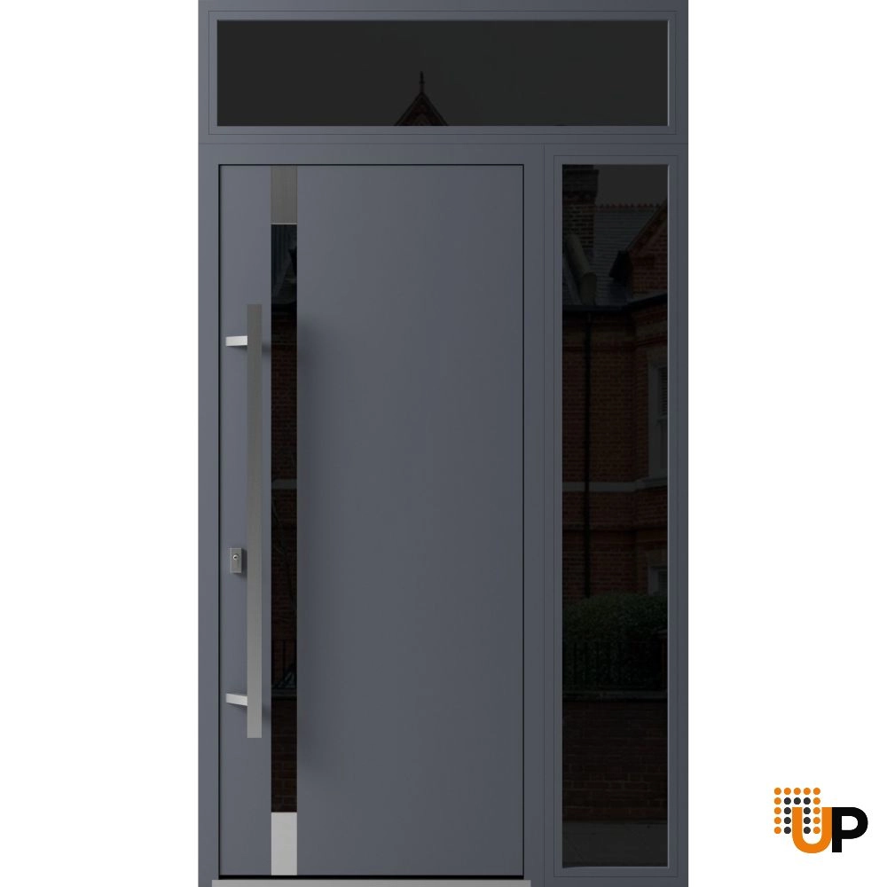 Single swing metal-aluminum modern exterior door with triplex glass | Ronex 1011 Gray | 48 x 96 photo#1