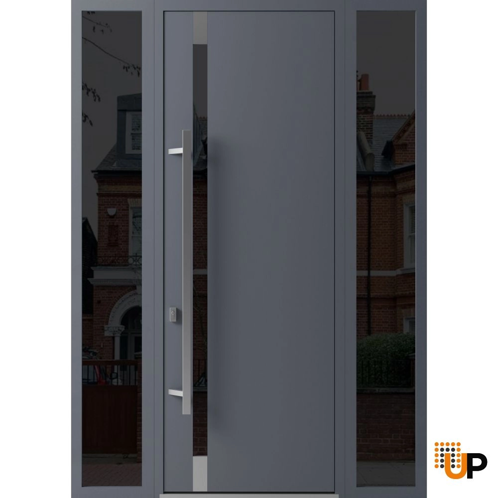 Single swing metal-aluminum modern exterior door with triplex glass | Ronex 1011 Gray | 64 x 96 photo#1