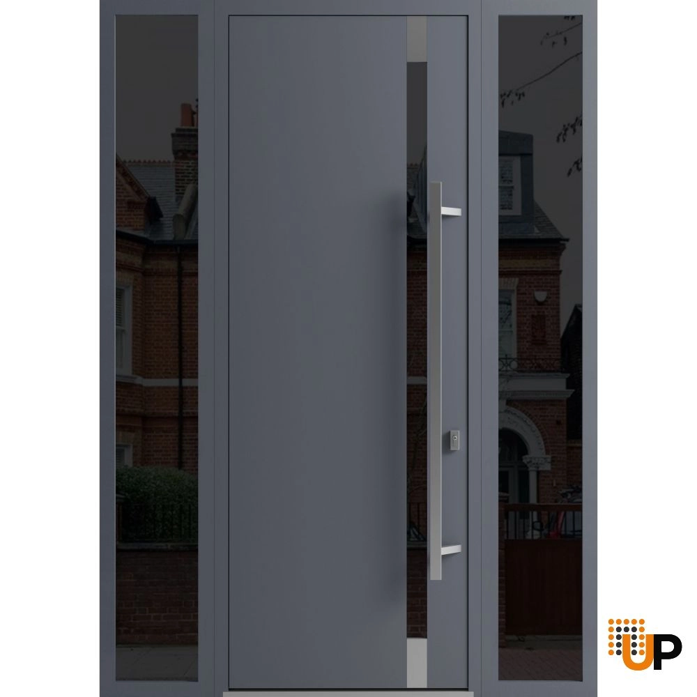 Single swing metal-aluminum modern exterior door with triplex | Ronex 1011 Gray | 60 x 96 photo#1