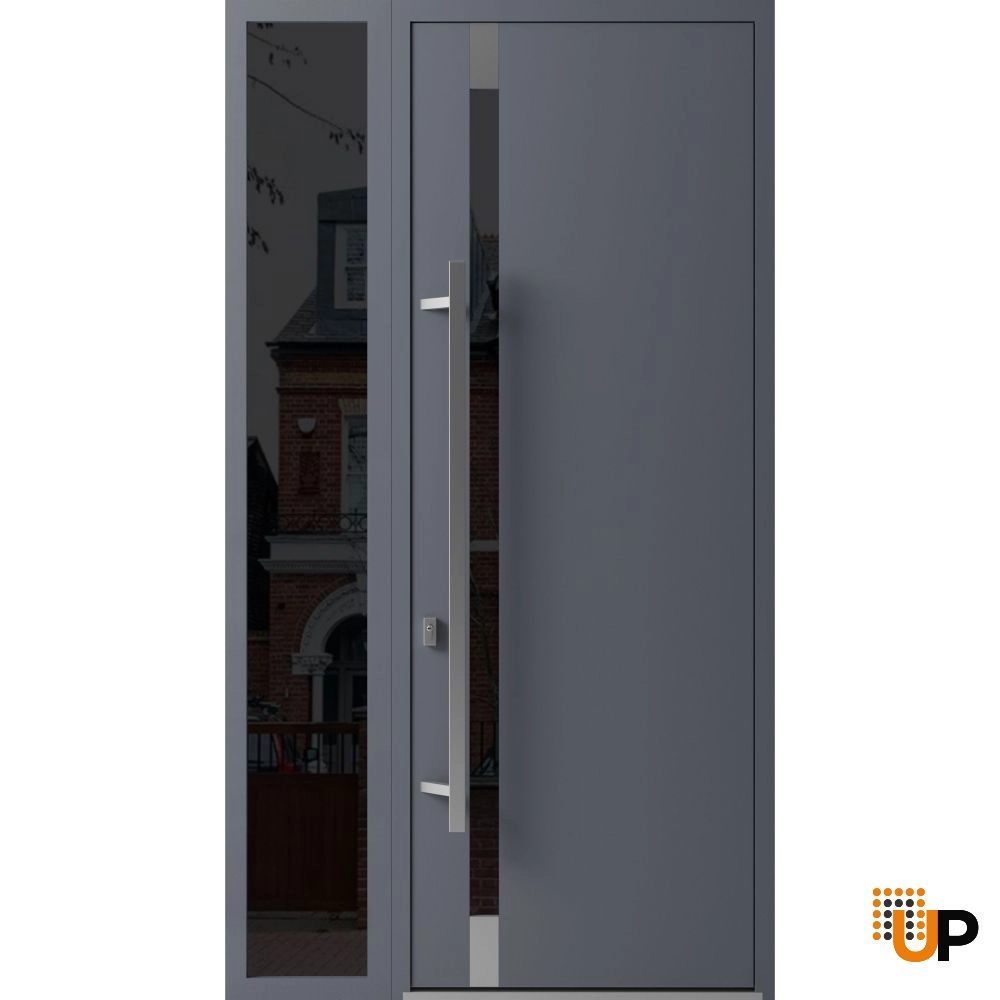 Single swing metal-aluminum modern exterior door with triplex glass | Ronex 1011 Gray | 48 x 96 photo#1