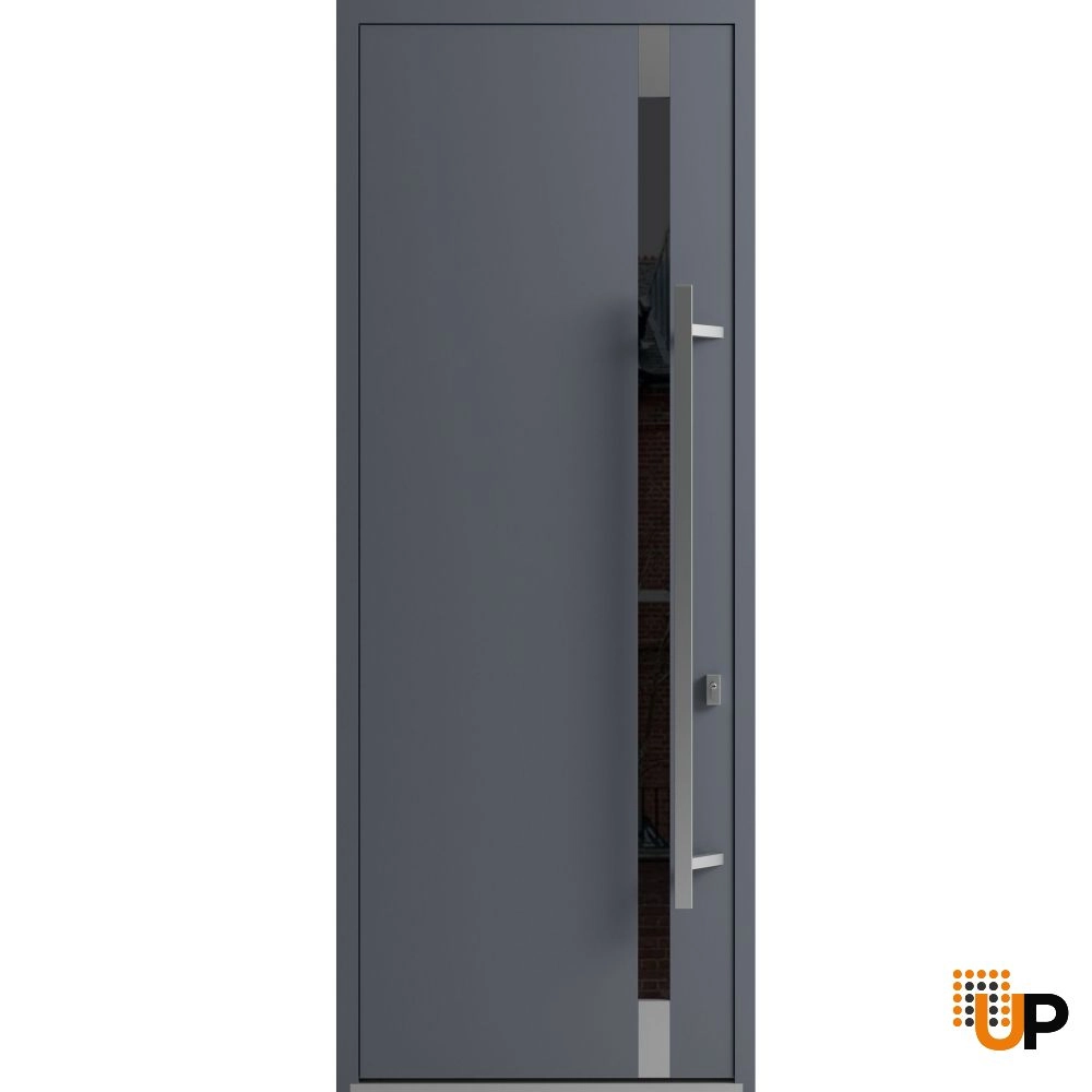 Single swing metal-aluminum modern exterior door with triplex | Ronex 1011 Gray | 36 x 96 photo#1