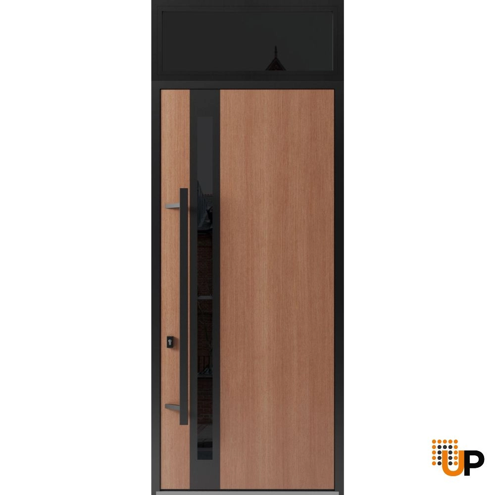 Single swing metal-aluminum modern exterior door with triplex glass | Ronex 1033 Oak | 36 x 112 (36 x 96+16) photo#1