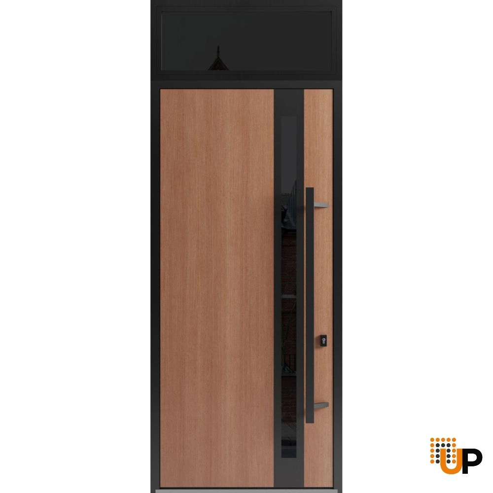 Single swing metal-aluminum modern exterior door with triplex | Ronex 1033 Oak | 36 x 112 (36 x 96+16) photo#1