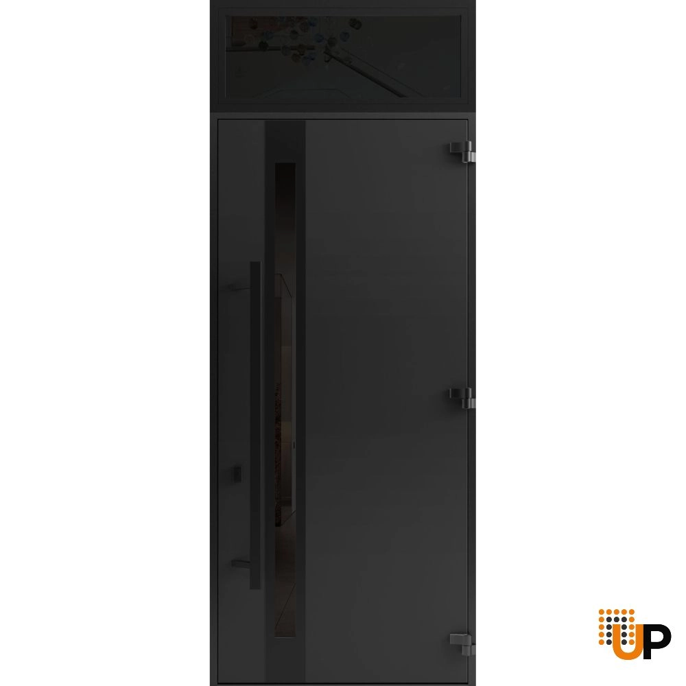 Single swing metal-aluminum modern exterior door with triplex | Ronex 1033 Oak | 36 x 112 (36 x 96+16) photo#2