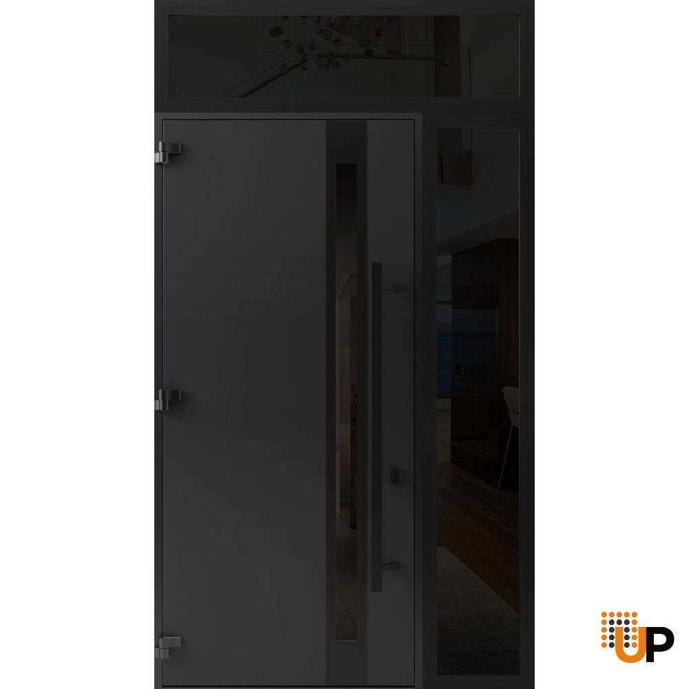 Single swing metal-aluminum modern exterior door with triplex glass | Ronex 1033 Oak | 48 x 112 (36+12 x 96+16) photo#2
