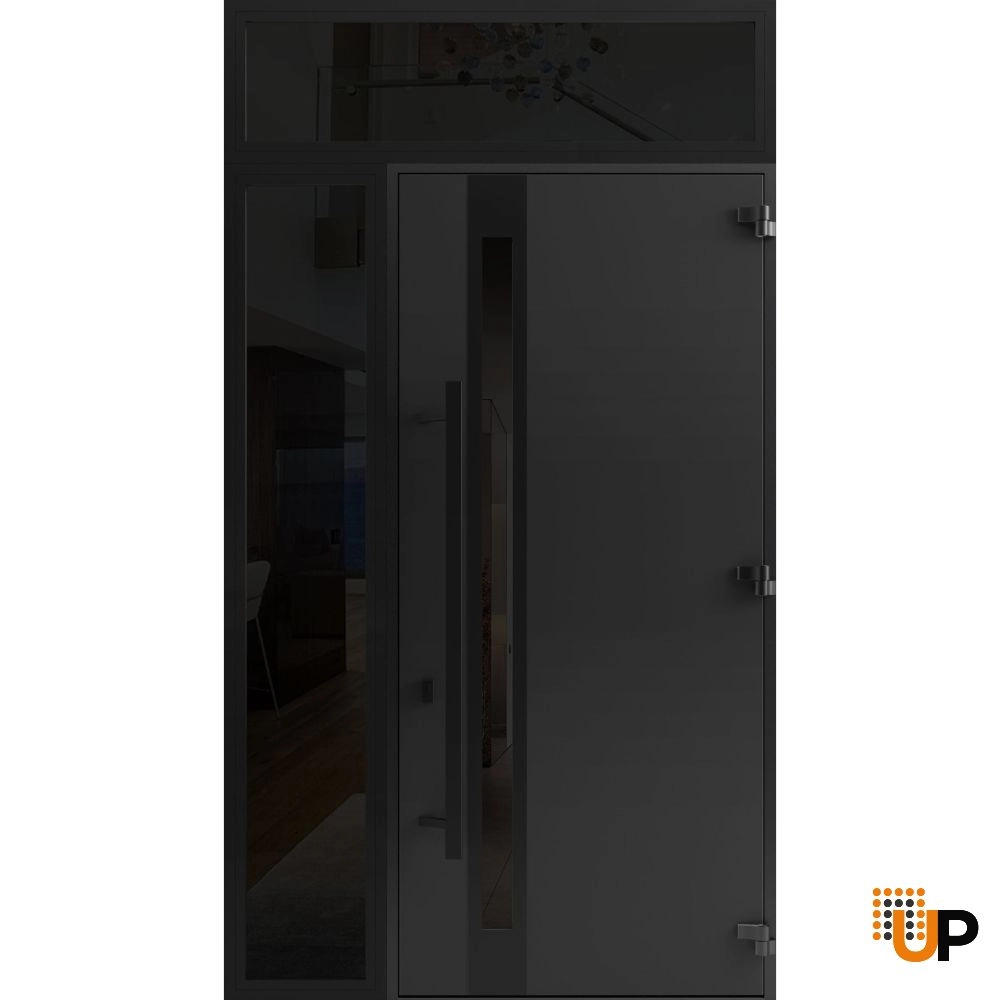 Single swing metal-aluminum modern exterior door with triplex | Ronex 1033 Oak | 48 x 112 (36+12 x 96+16) photo#2