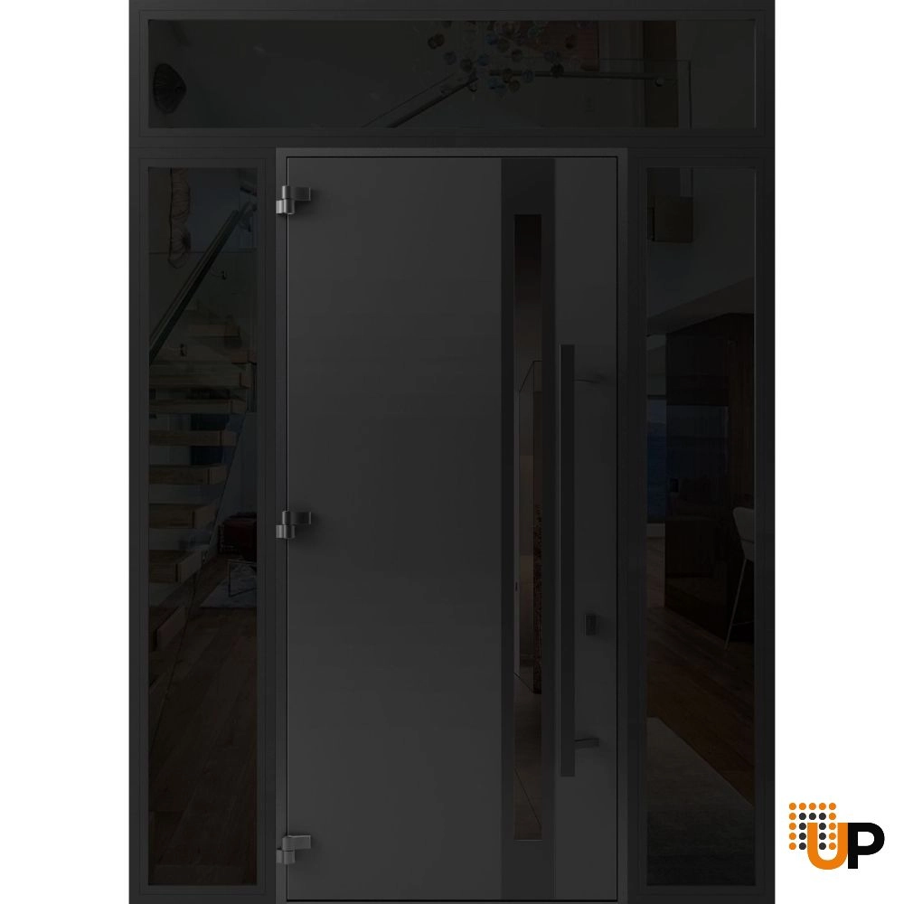 Single swing metal-aluminum modern exterior door with triplex glass | Ronex 1033 Oak | 64 x 112 (14+36+14 x 96+16) photo#2