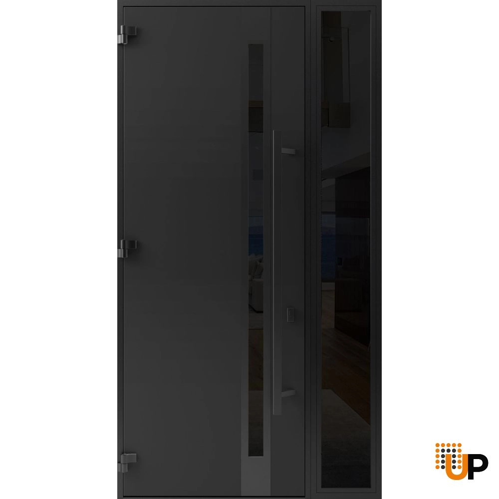 Single swing metal-aluminum modern exterior door with triplex glass | Ronex 1033 Oak | 50 x 96 (36+14 x 96) photo#2