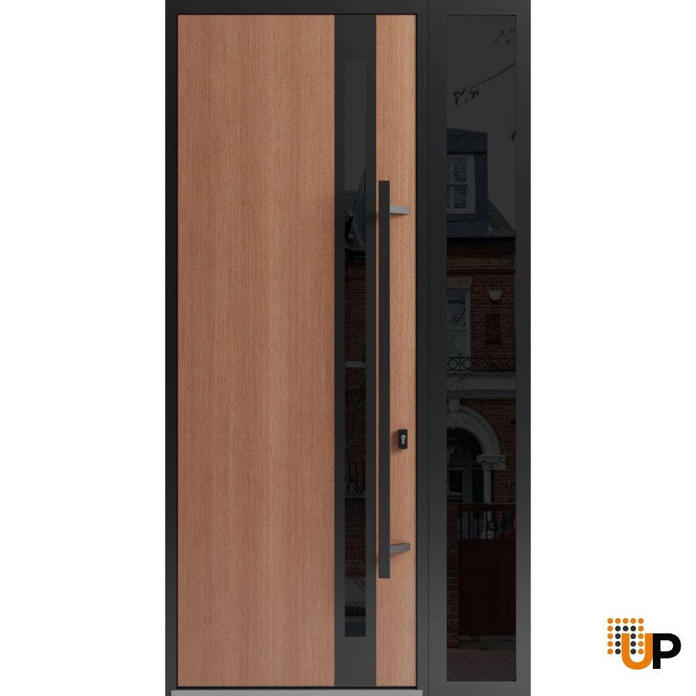 Single swing metal-aluminum modern exterior door with triplex | Ronex 1033 Oak | 48 x 96 (36+12 x 96) photo#1