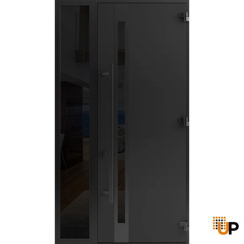 Single swing metal-aluminum modern exterior door with triplex | Ronex 1033 Oak | 48 x 96 (36+12 x 96) photo#2