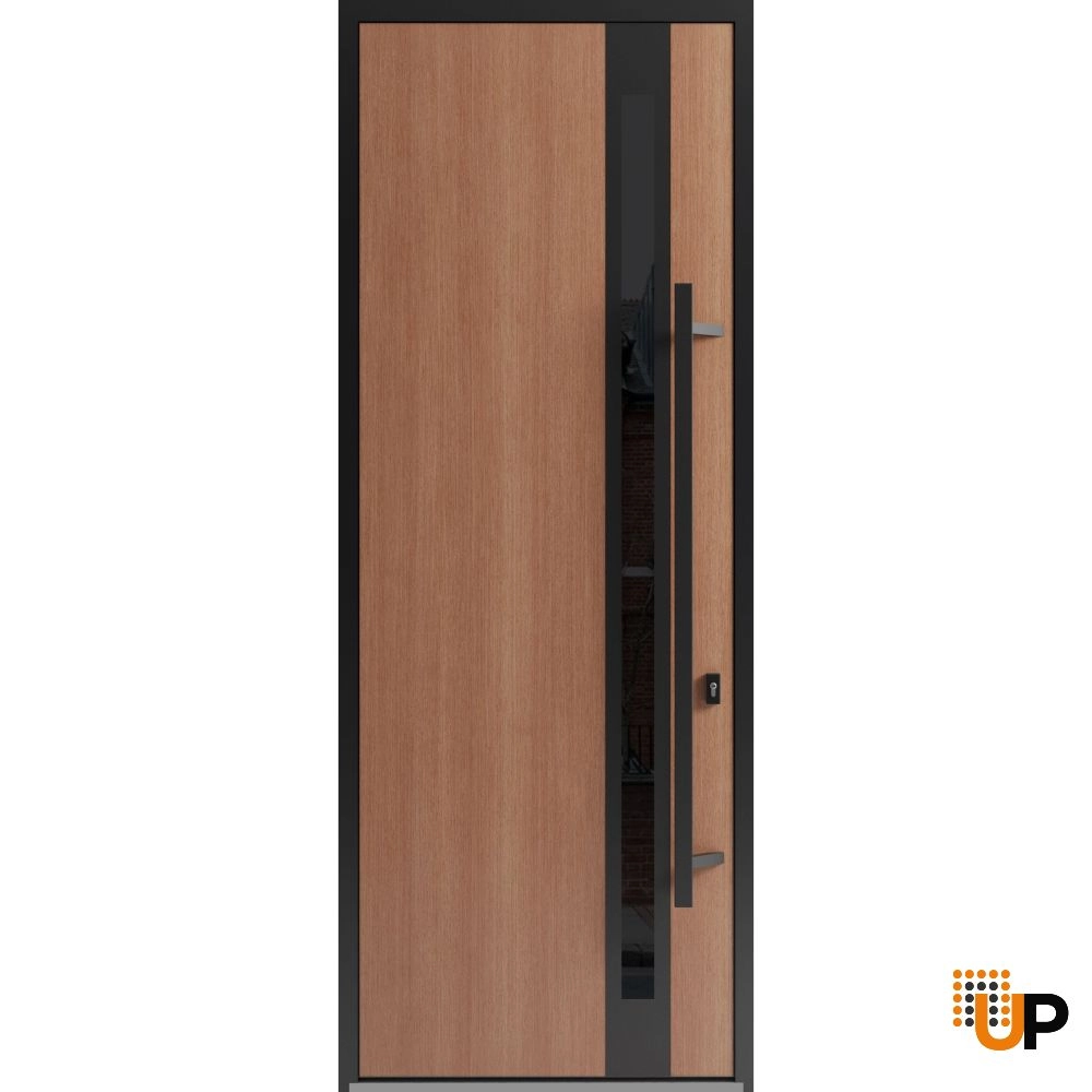 Single swing metal-aluminum modern exterior door with triplex | Ronex 1033 Oak | 36 x 96 photo#1