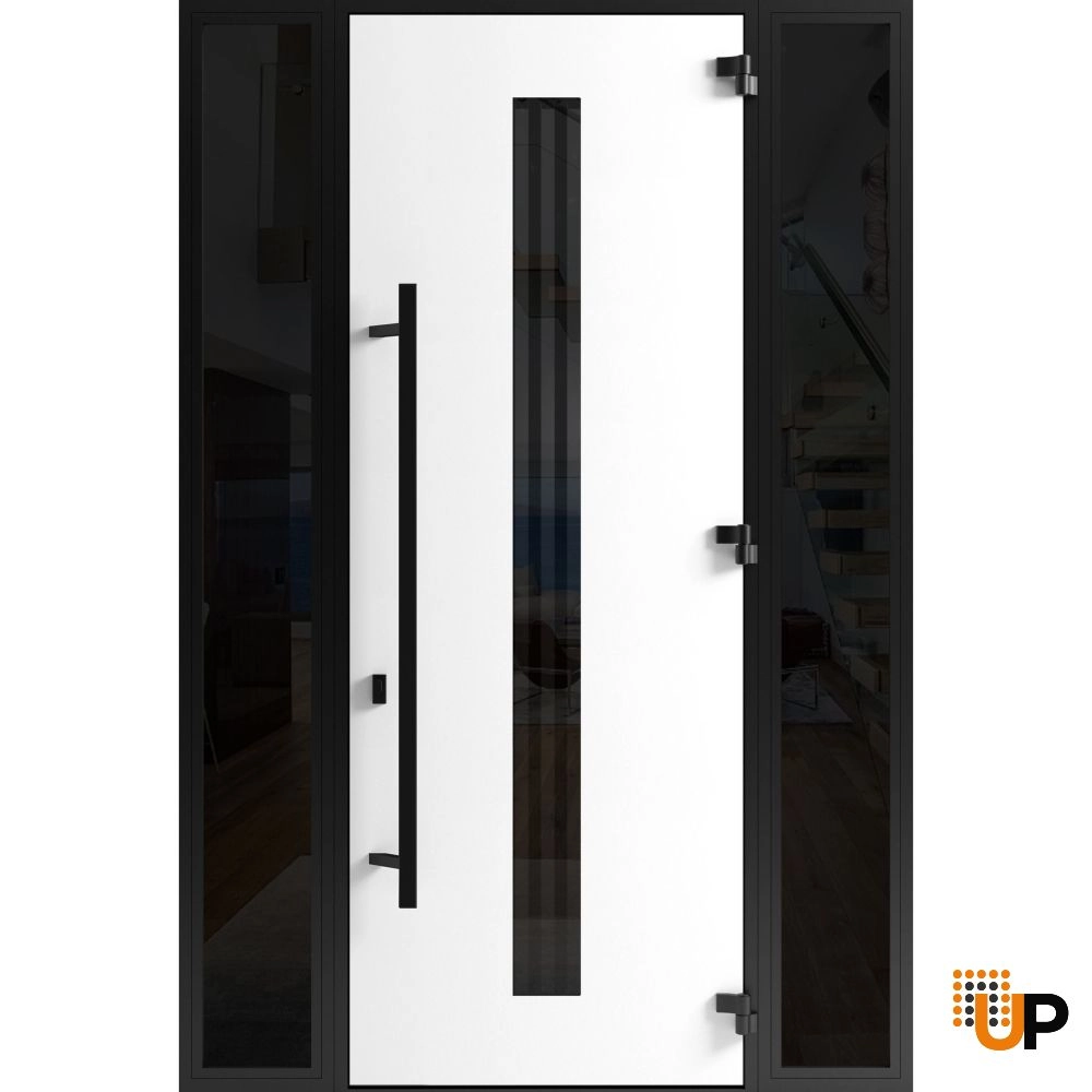 Single swing metal-aluminum modern exterior door with triplex | Ronex 1055 Oak | 60 x 96 photo#2