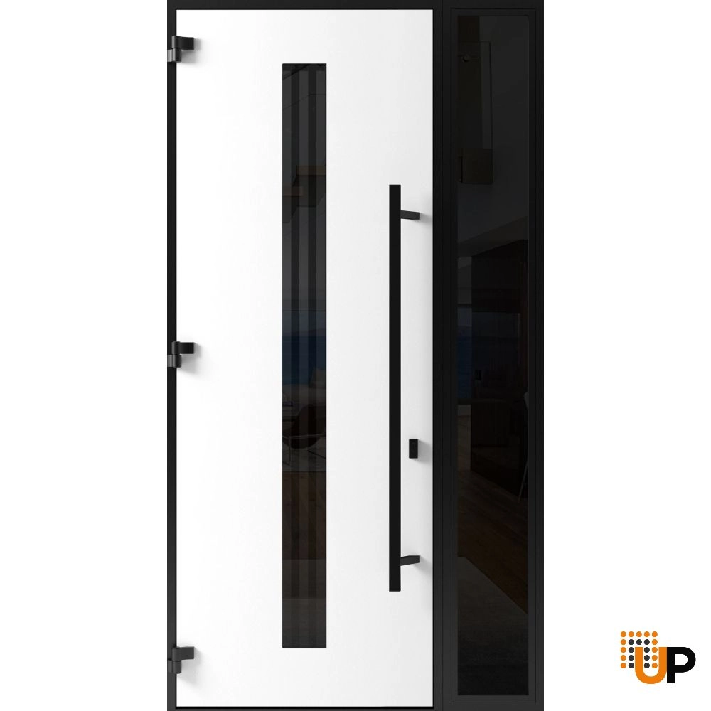 Single swing metal-aluminum modern exterior door with triplex glass | Ronex 1055 Oak | 48 x 96 photo#2