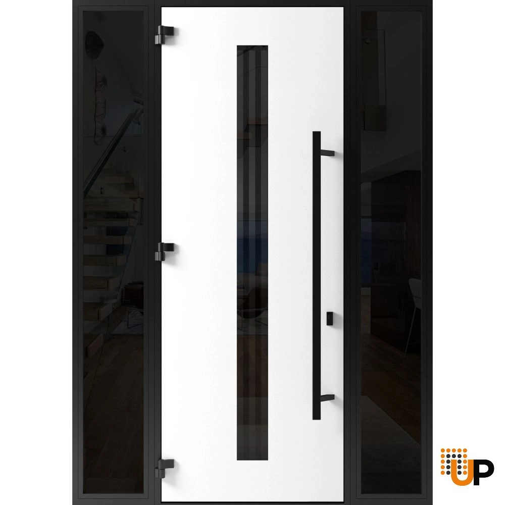 Single swing metal-aluminum modern exterior door with triplex glass | Ronex 1055 Oak | 64 x 96 photo#2
