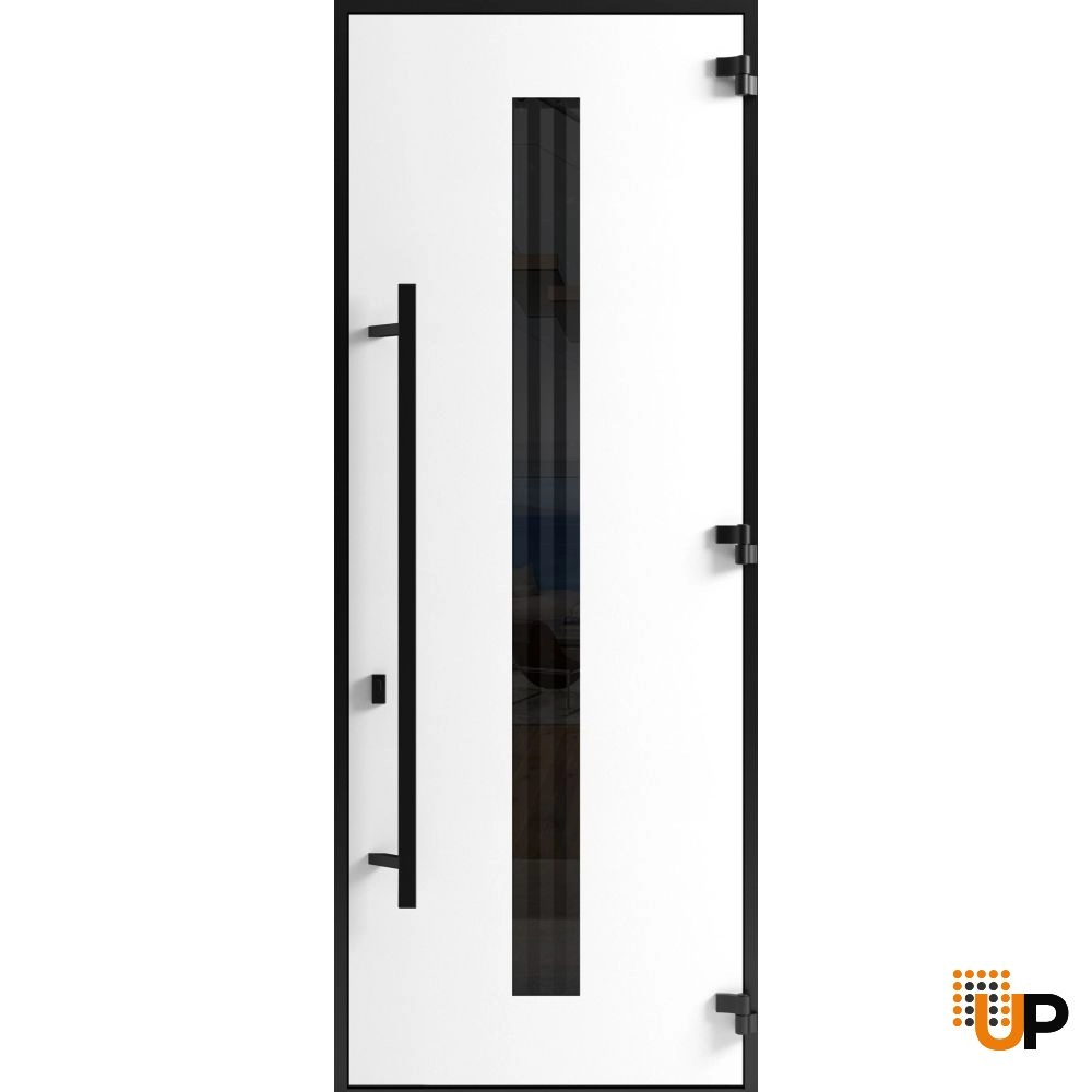 Single swing metal-aluminum modern exterior door with triplex | Ronex 1055 Oak | 36 x 96 photo#2