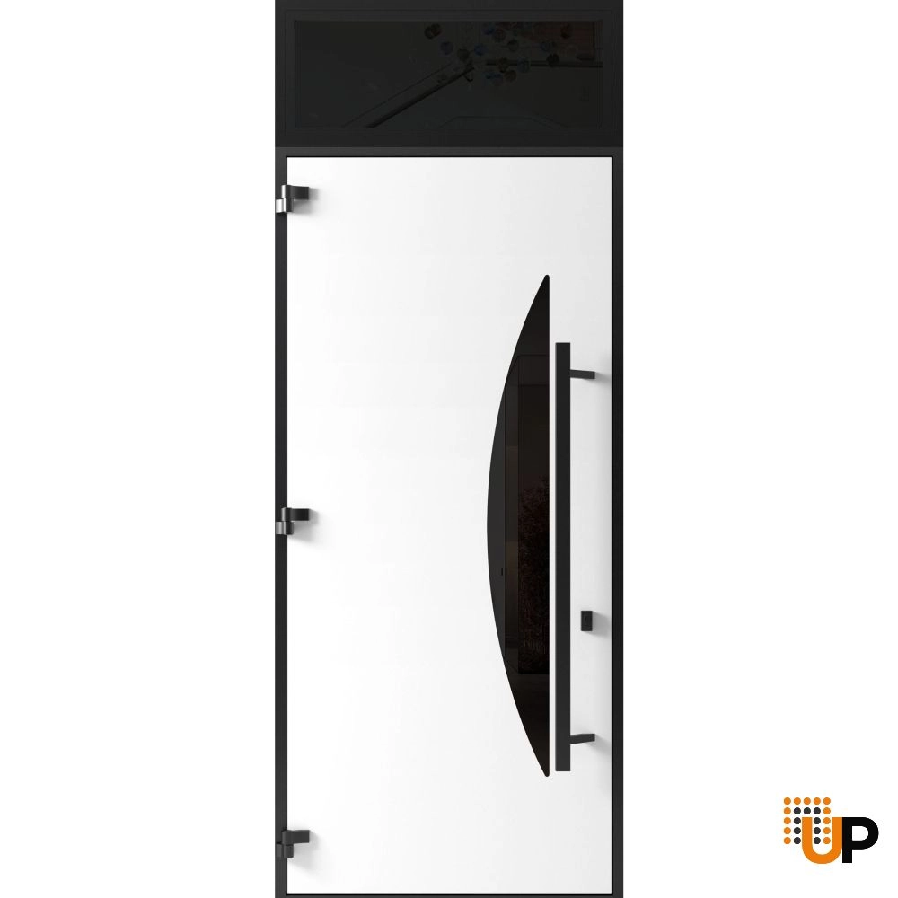 Single swing metal-aluminum modern exterior door with triplex glass | Ronex 1077 Teak | 36 x 112 (W36 x H96+16) photo#2