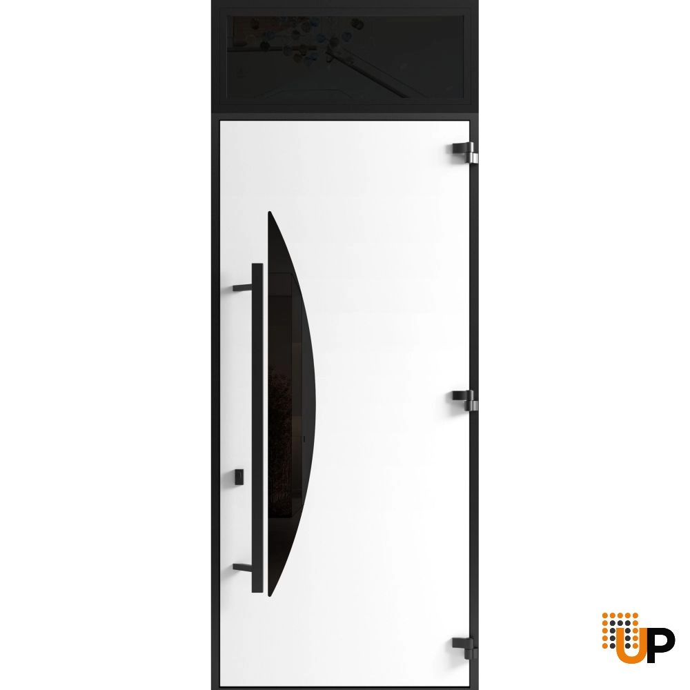 Single swing metal-aluminum modern exterior door with triplex | Ronex 1077 Teak | 36 x 112 (W36 x H96+16) photo#2