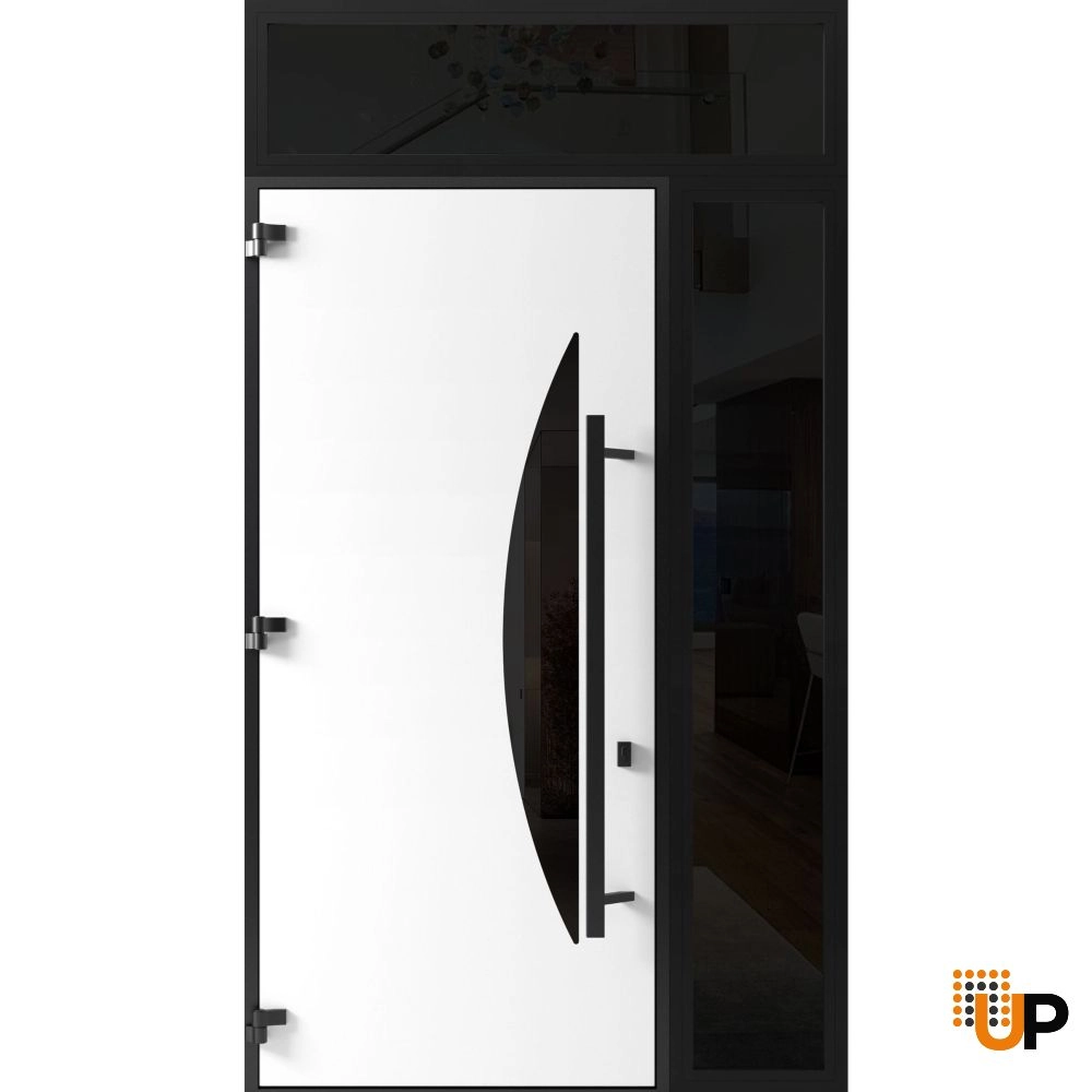 Single swing metal-aluminum modern exterior door with triplex glass | Ronex 1077 Teak | 48 x 112 (W36+12 x H96+16) photo#2